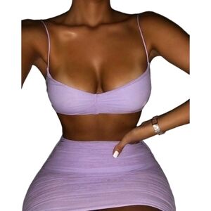 Lavender Mesh Skirt Set Naked Wardrobe